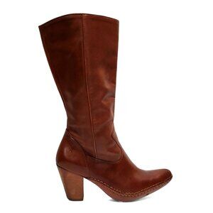 Vintage Frye Phoenix Mid Stacked Heel Boot Saddle Brown Leather